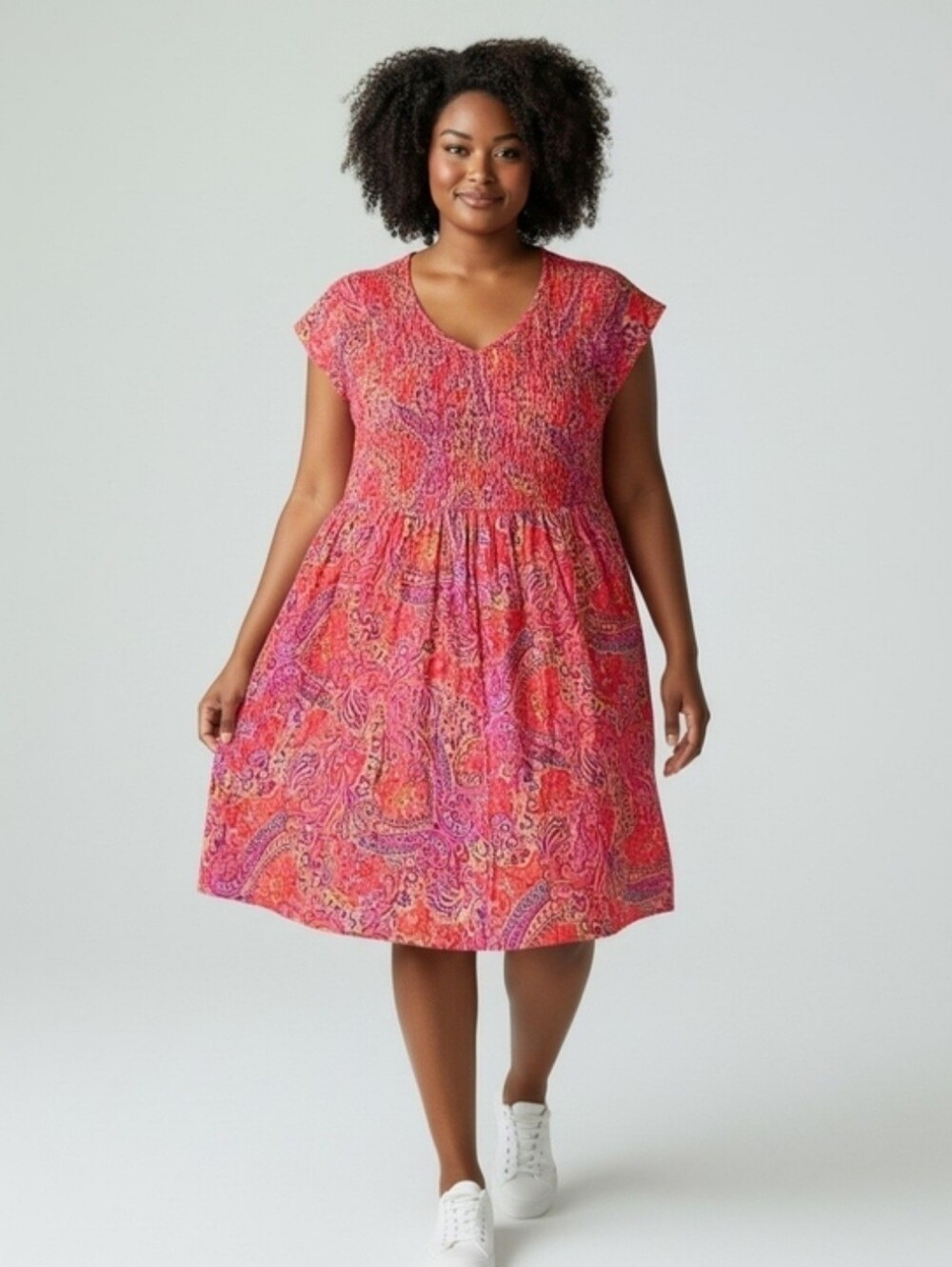 Metropolitan Flutter Sleeve Midi Dress Size 3X With Smocked Bodice